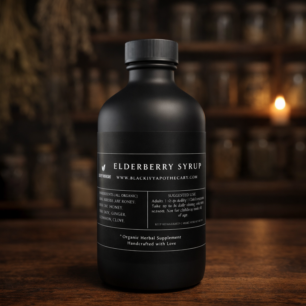 Black Ivy Apothecary Elderberry Syrup – immune support herbal syrup with raw honey, ginger & turmeric