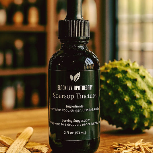 Black Ivy Apothecary Soursop Tincture, a graviola leaf herbal extract with astragalus root and ginger.