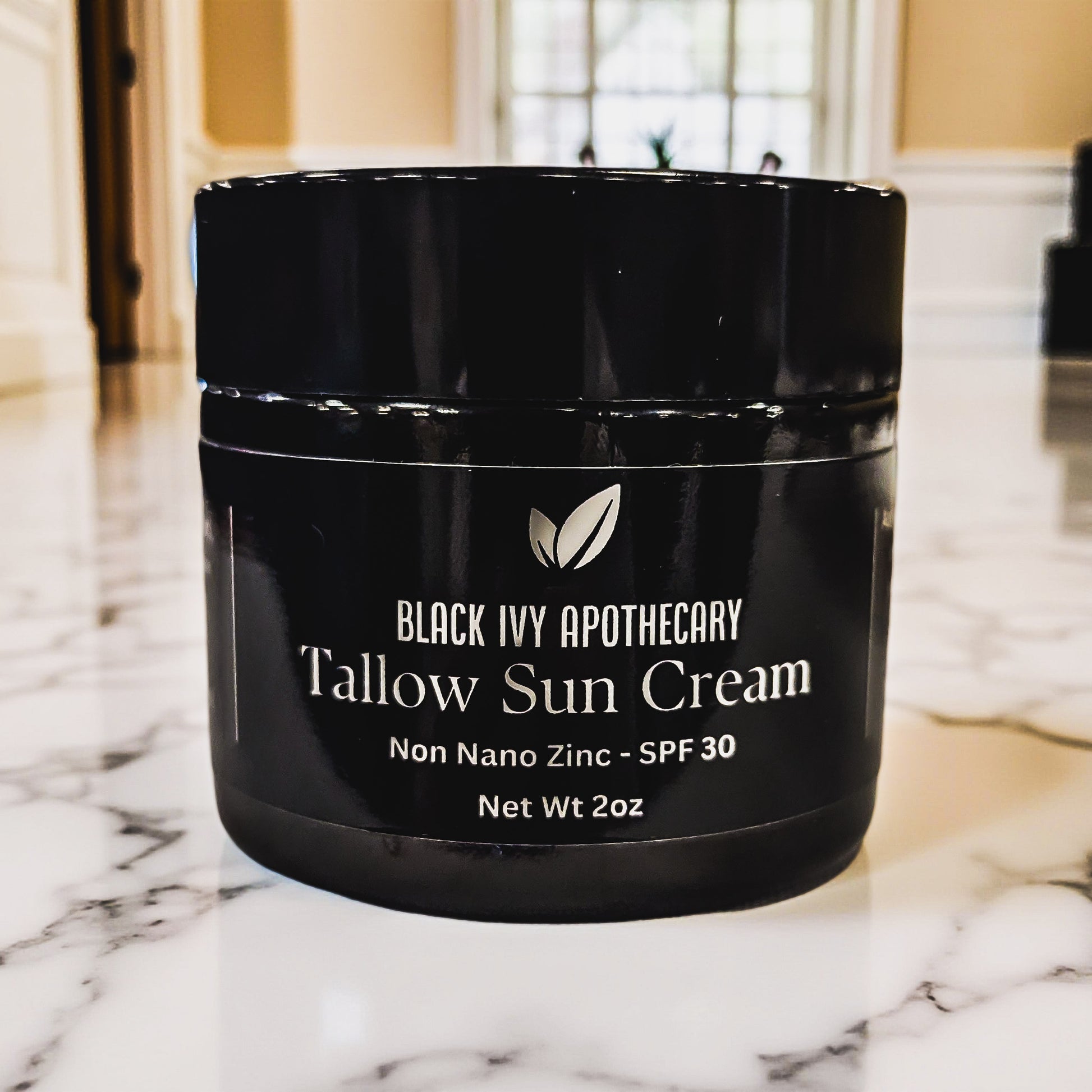 Tallow Sun Cream in 2 oz jar – handcrafted natural mineral sunscreen with zinc oxide SPF 30 from Black Ivy Apothecary